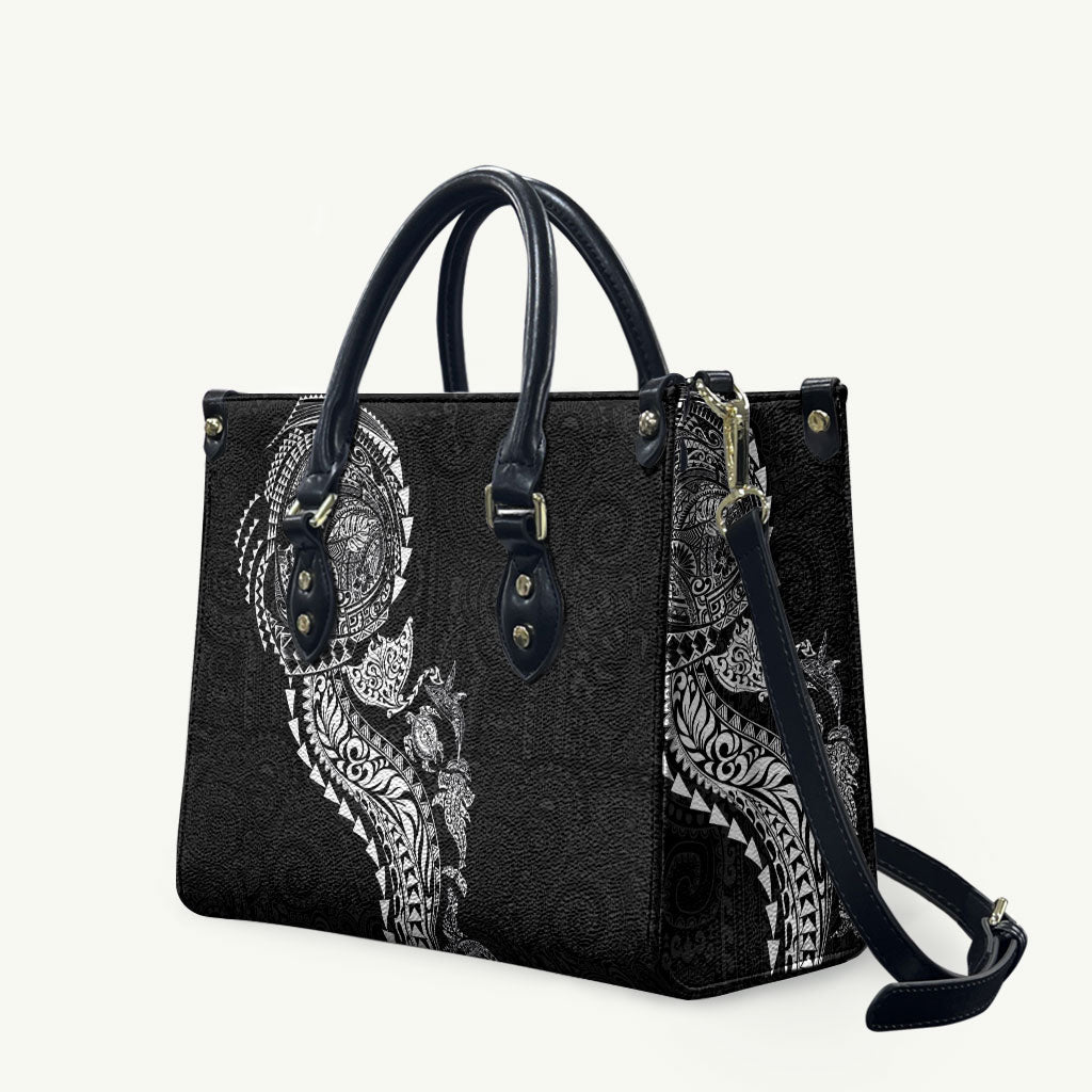 Hawaiian Kakau Tribal Sea Animals Tattoos Leather Bag Black Color LT03 Black - Polynesian Pride