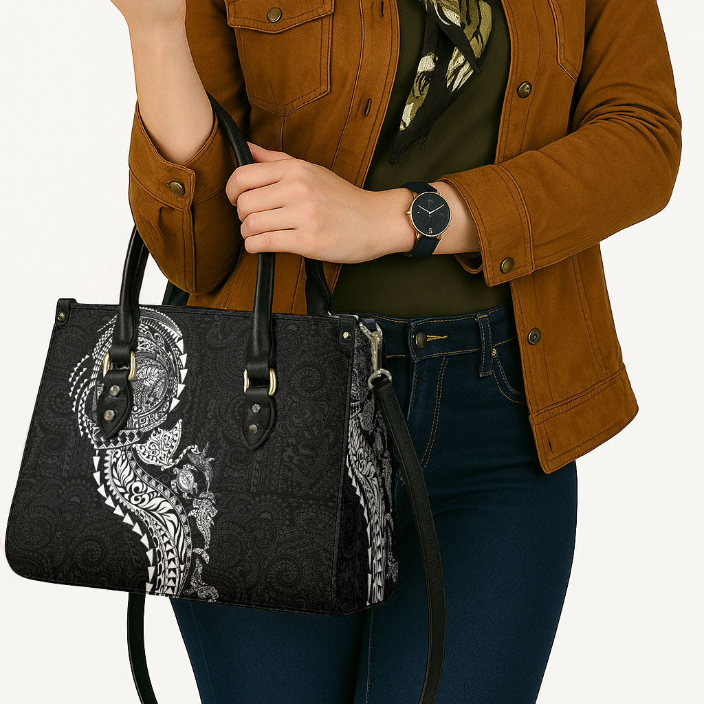 Hawaiian Kakau Tribal Sea Animals Tattoos Leather Bag Black Color LT03 - Polynesian Pride