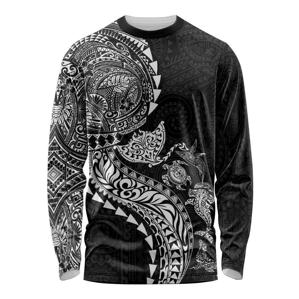 Hawaiian Kakau Tribal Sea Animals Tattoos Long Sleeve Shirt Black Color LT03 Unisex Black - Polynesian Pride