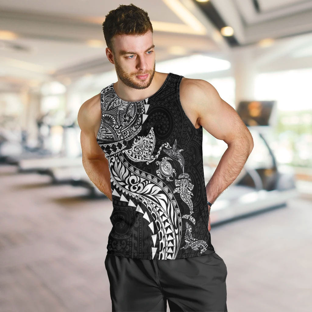 Hawaiian Kakau Tribal Sea Animals Tattoos Men Tank Top Black Color LT03 Black - Polynesian Pride