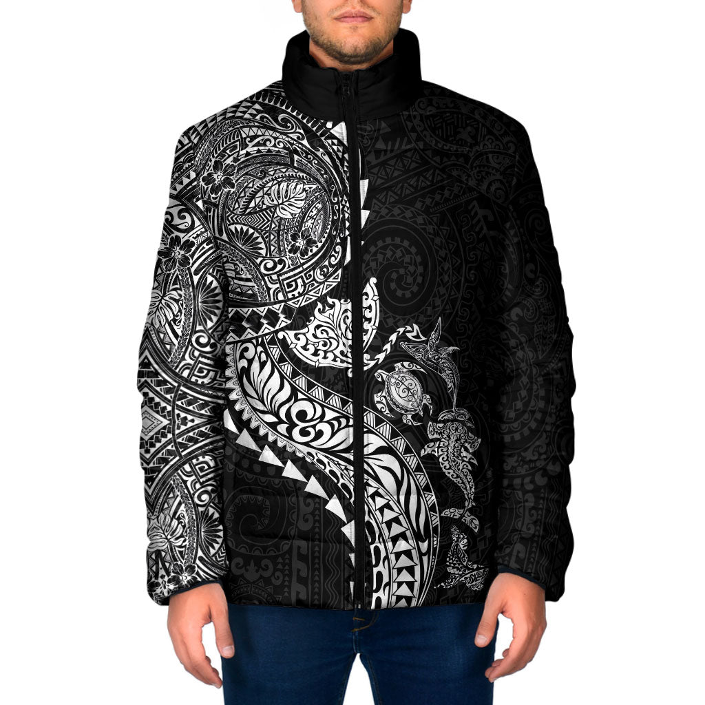 Hawaiian Kakau Tribal Sea Animals Tattoos Padded Jacket Black Color LT03 Men Black - Polynesian Pride