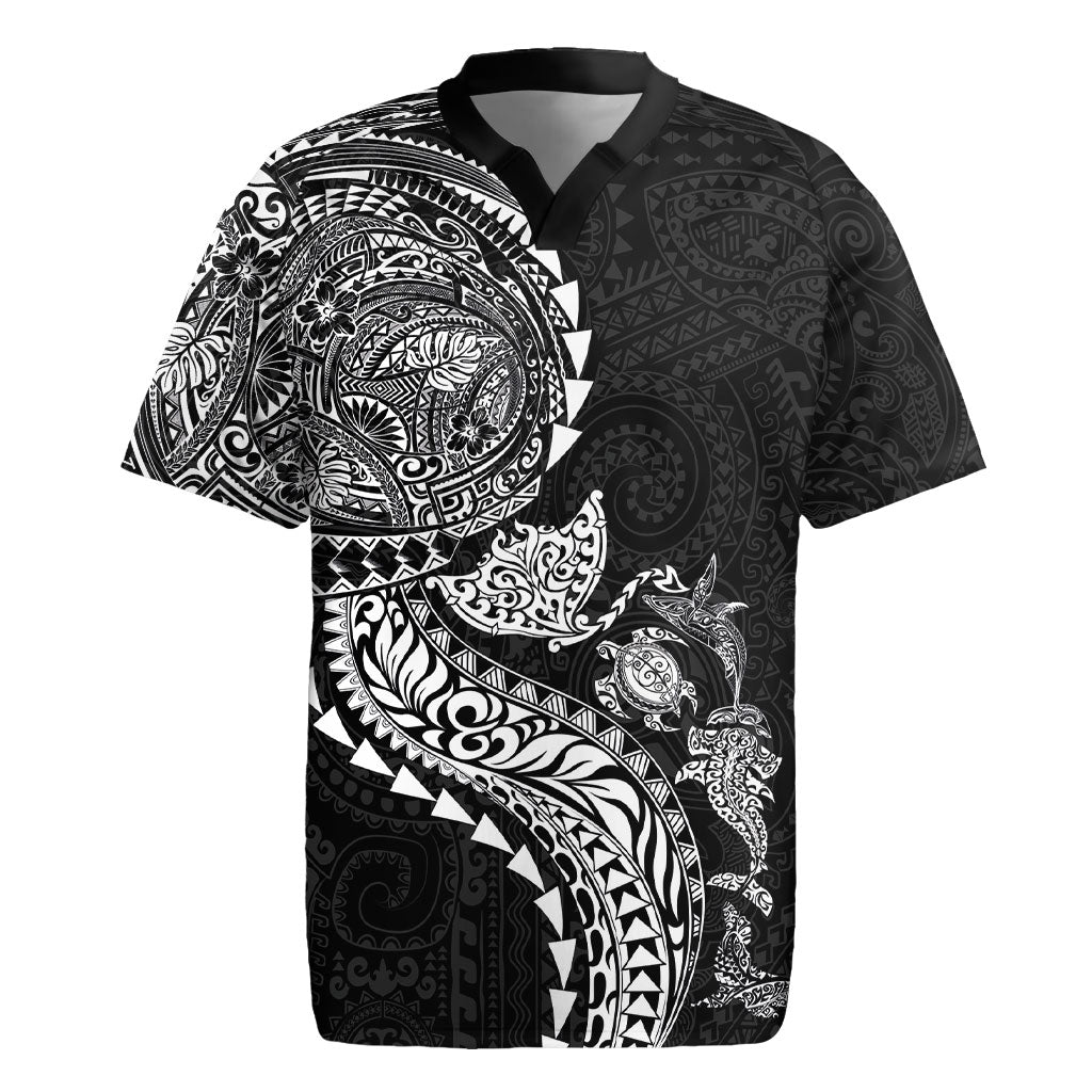 Hawaiian Kakau Tribal Sea Animals Tattoos Rugby Jersey Black Color LT03 Black - Polynesian Pride