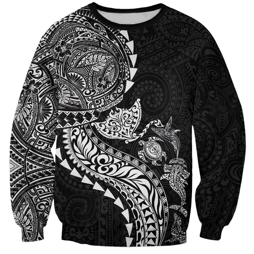 Hawaiian Kakau Tribal Sea Animals Tattoos Sweatshirt Black Color