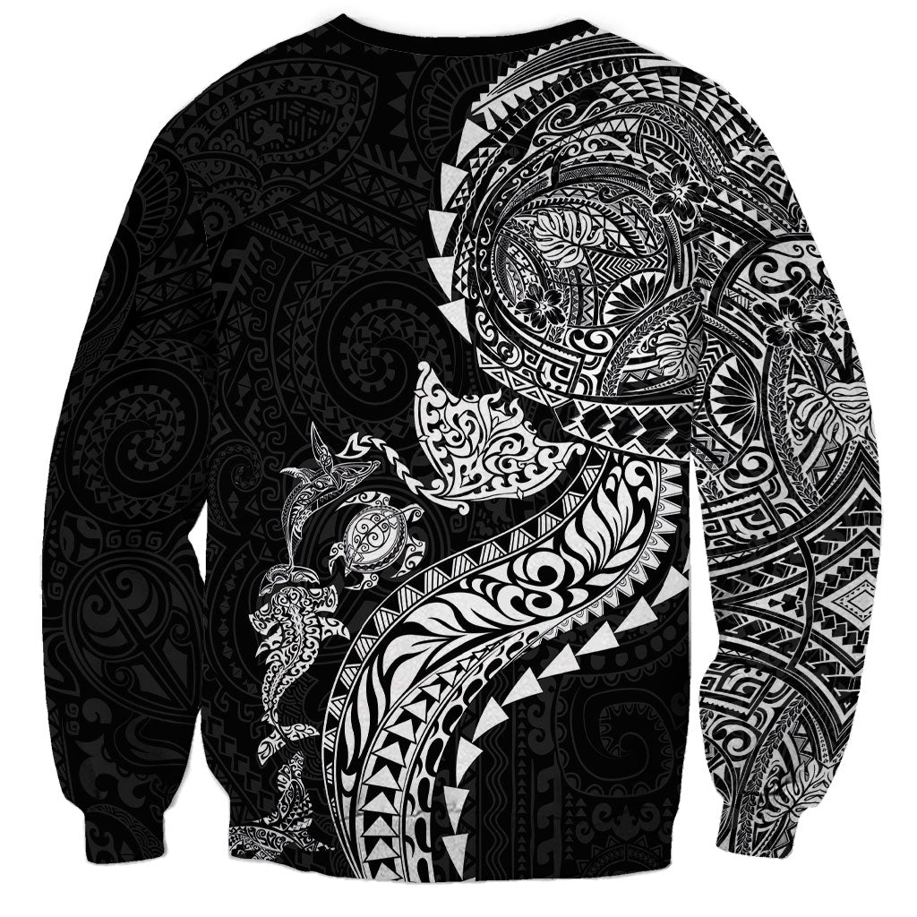 Hawaiian Kakau Tribal Sea Animals Tattoos Sweatshirt Black Color