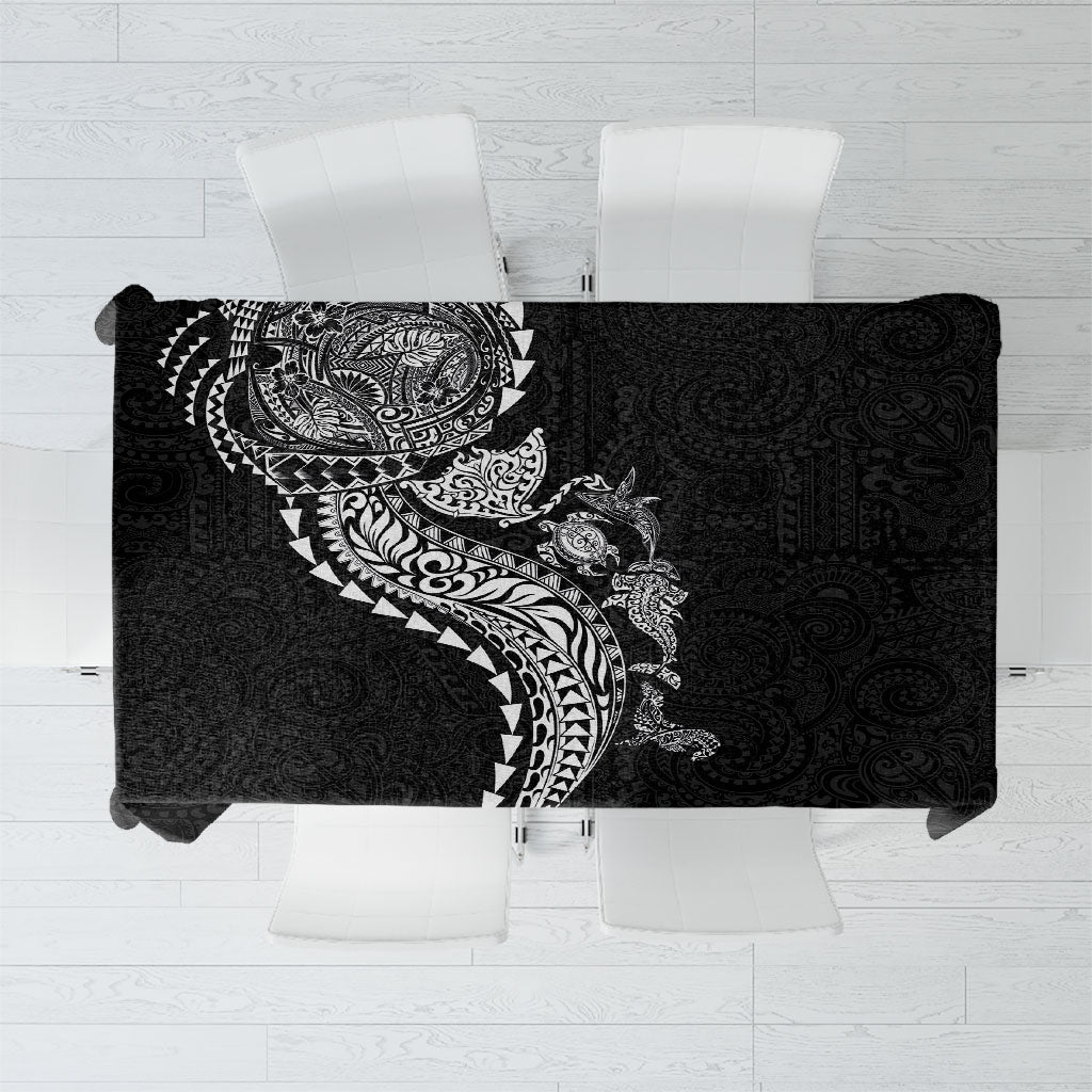 Hawaiian Kakau Tribal Sea Animals Tattoos Tablecloth Black Color