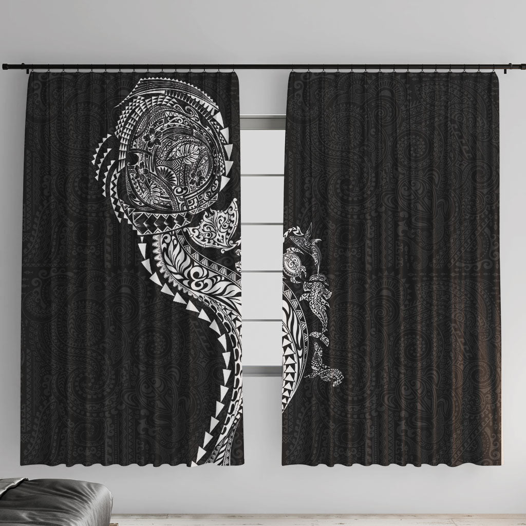 Hawaiian Kakau Tribal Sea Animals Tattoos Window Curtain Black Color LT03 With Hooks Black - Polynesian Pride