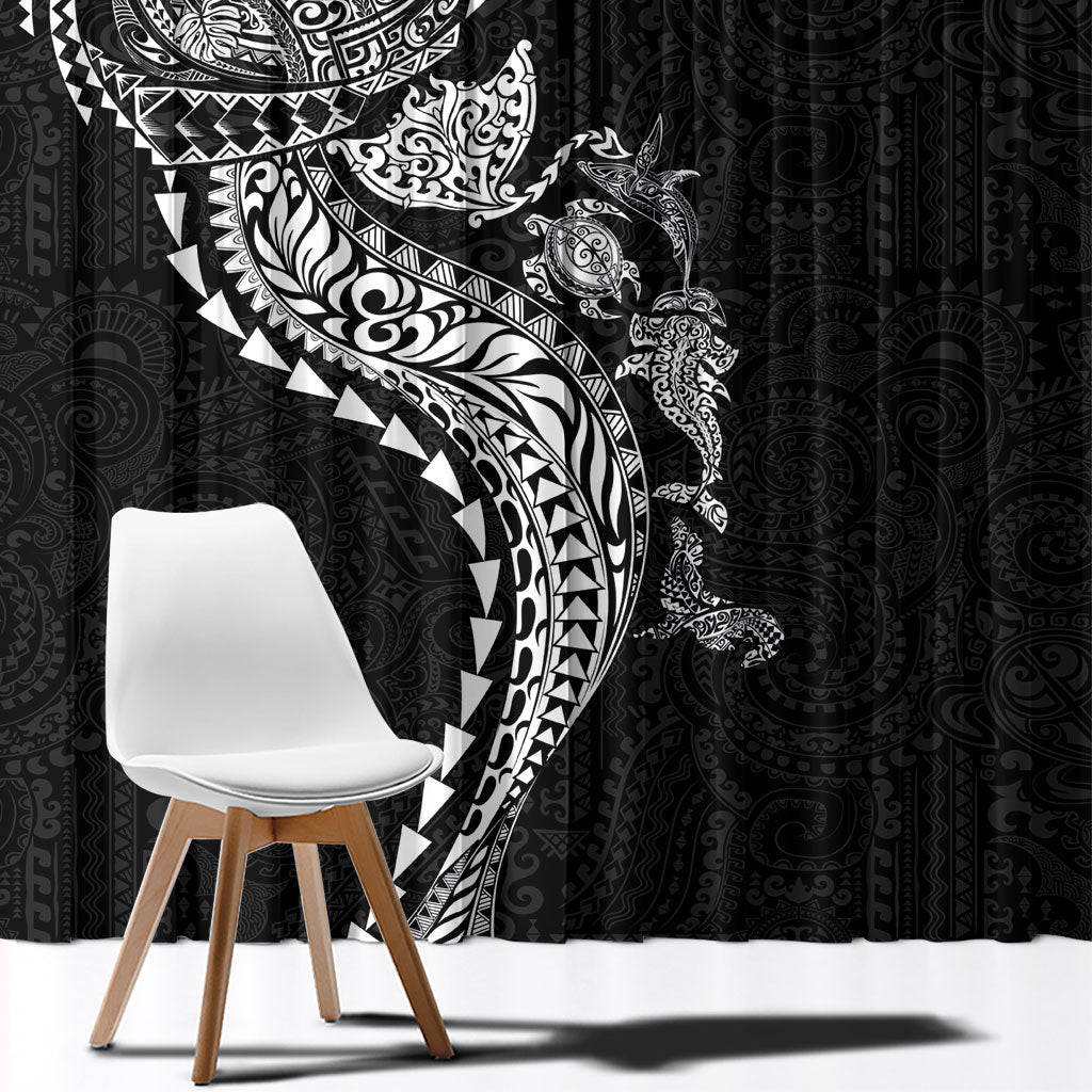 Hawaiian Kakau Tribal Sea Animals Tattoos Window Curtain Black Color LT03 - Polynesian Pride