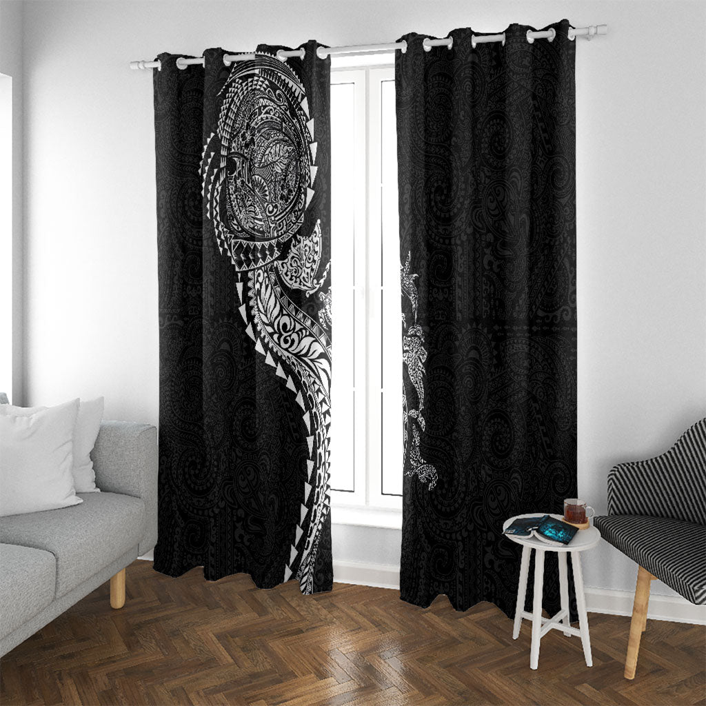 Hawaiian Kakau Tribal Sea Animals Tattoos Window Curtain Black Color LT03 With Grommets Black - Polynesian Pride
