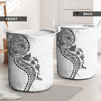 Hawaiian Kakau Tribal Sea Animals Tattoos Laundry Basket White Color