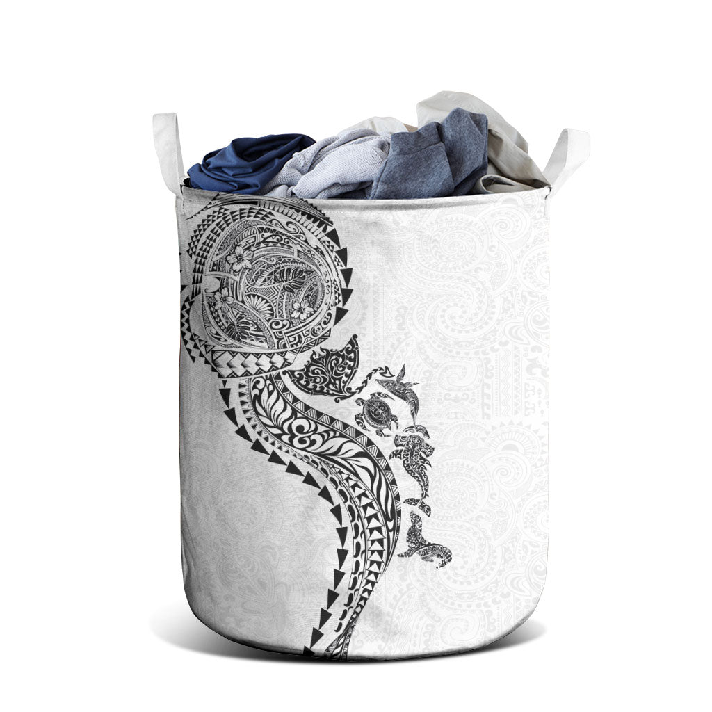 Hawaiian Kakau Tribal Sea Animals Tattoos Laundry Basket White Color