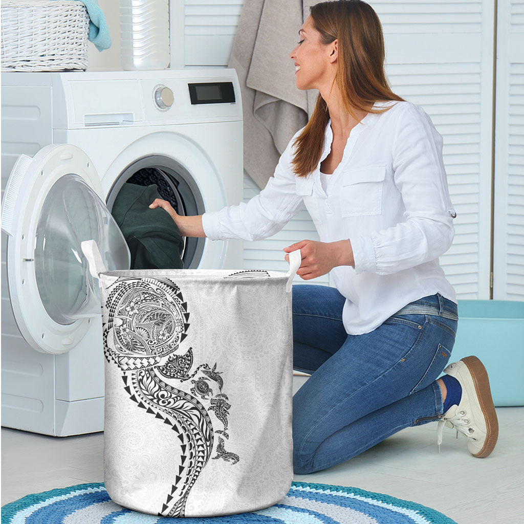 Hawaiian Kakau Tribal Sea Animals Tattoos Laundry Basket White Color