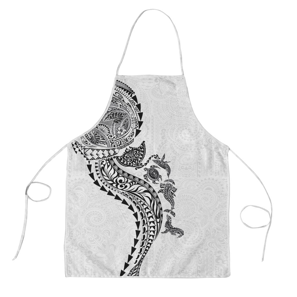Hawaiian Kakau Tribal Sea Animals Tattoos Apron White Color