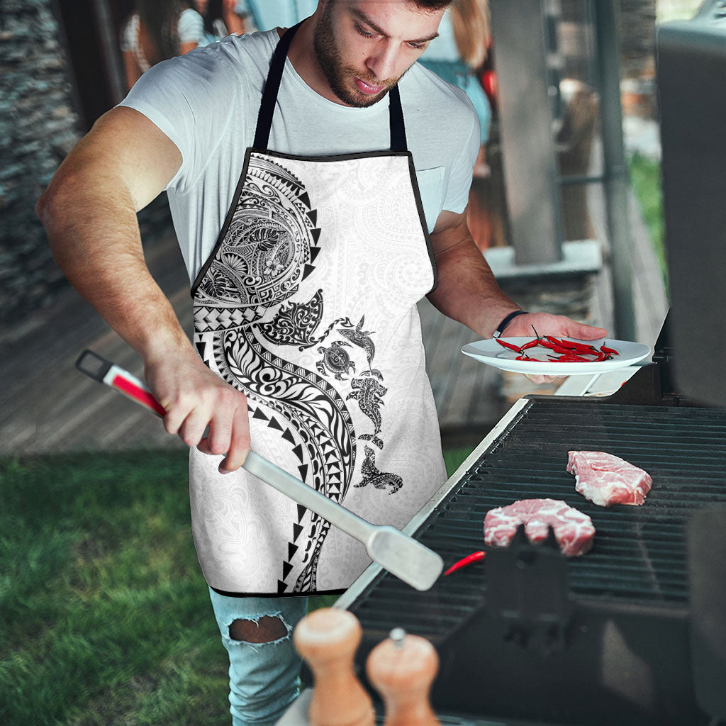Hawaiian Kakau Tribal Sea Animals Tattoos Apron White Color