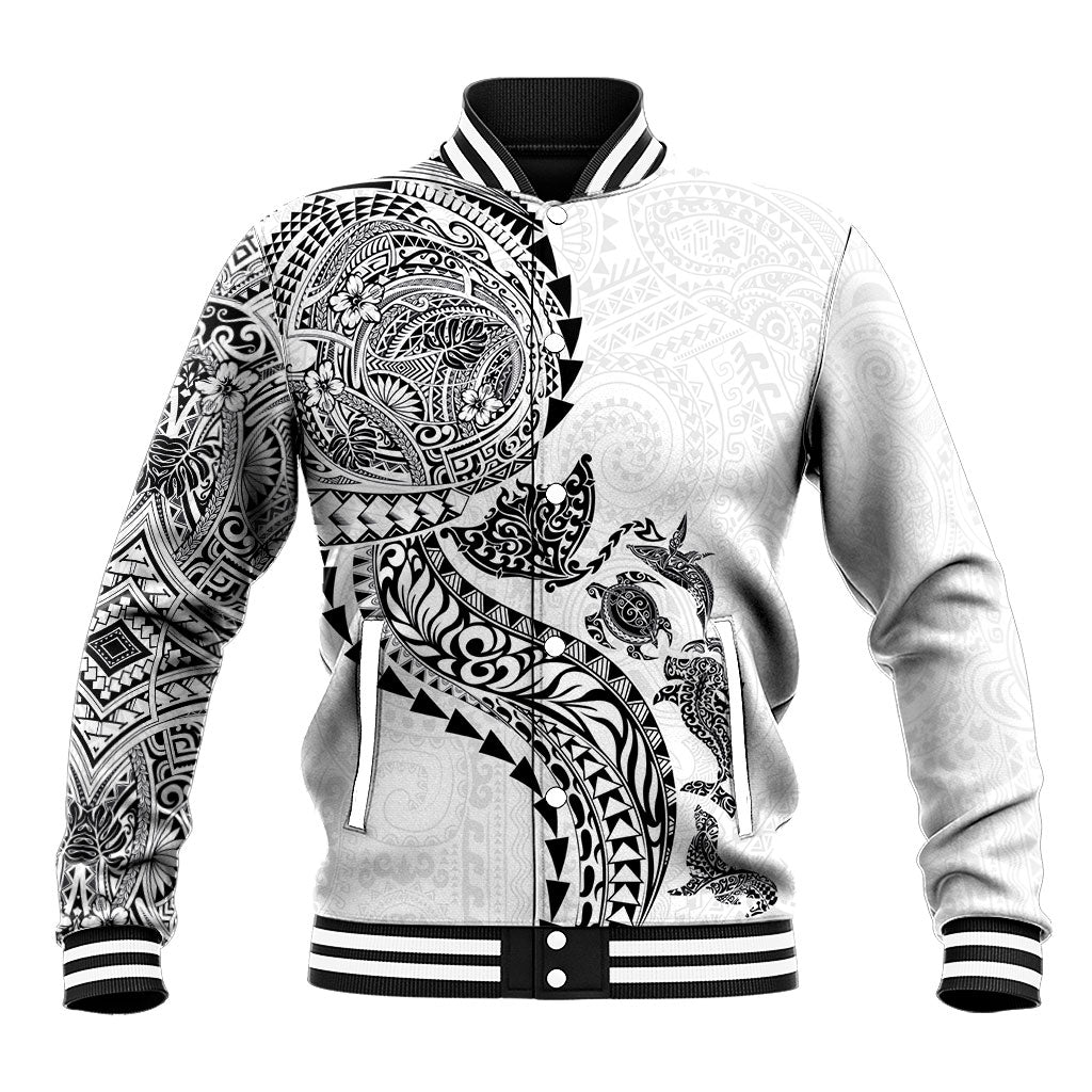Hawaiian Kakau Tribal Sea Animals Tattoos Baseball Jacket White Color
