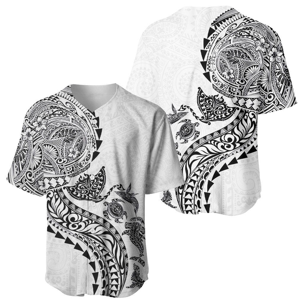 Hawaiian Kakau Tribal Sea Animals Tattoos Baseball Jersey White Color LT03 - Polynesian Pride