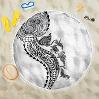 Hawaiian Kakau Tribal Sea Animals Tattoos Beach Blanket White Color