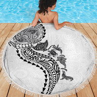 Hawaiian Kakau Tribal Sea Animals Tattoos Beach Blanket White Color