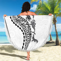 Hawaiian Kakau Tribal Sea Animals Tattoos Beach Blanket White Color