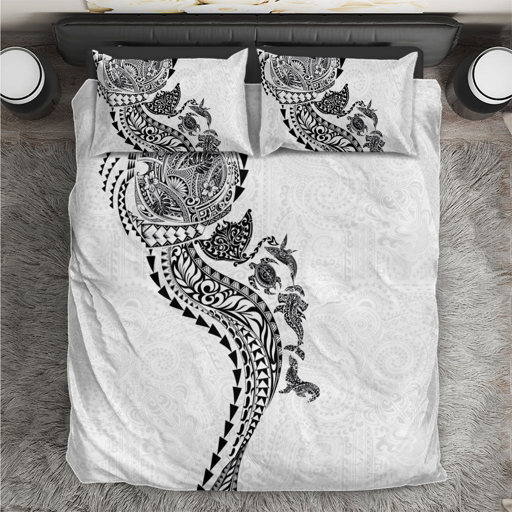 Hawaiian Kakau Tribal Sea Animals Tattoos Bedding Set White Color