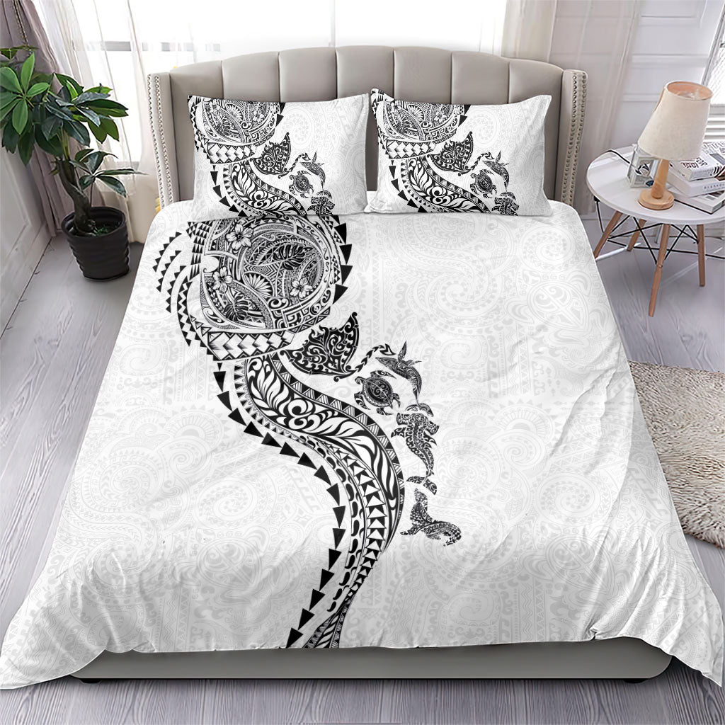 Hawaiian Kakau Tribal Sea Animals Tattoos Bedding Set White Color