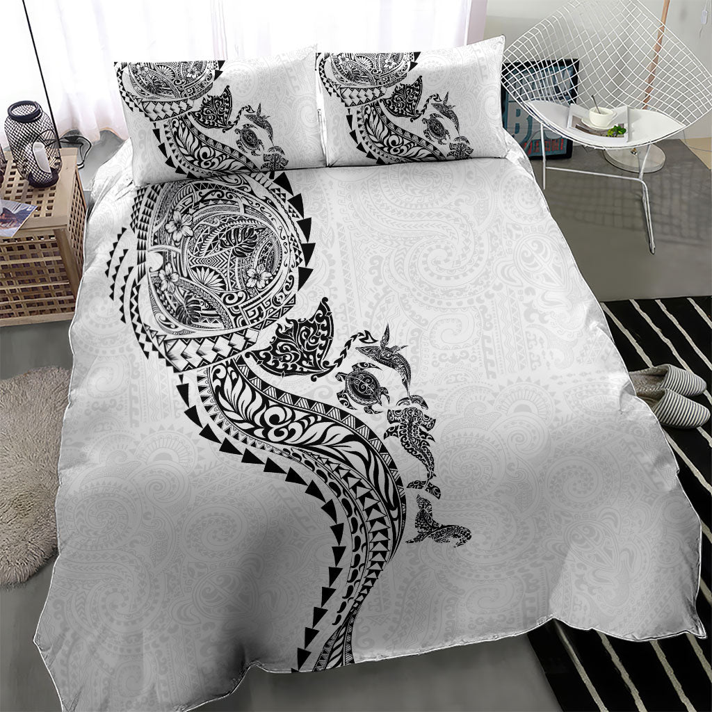 Hawaiian Kakau Tribal Sea Animals Tattoos Bedding Set White Color