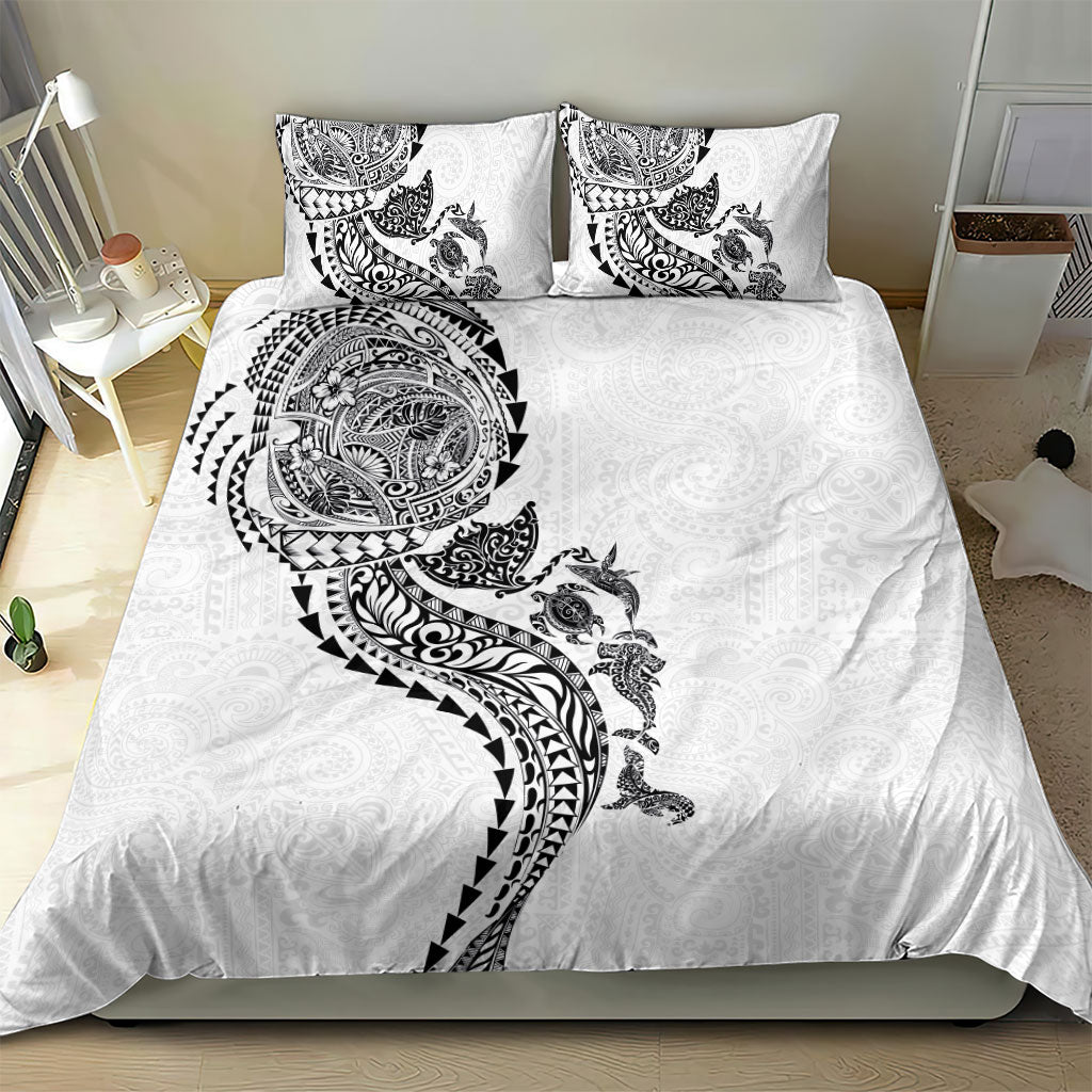 Hawaiian Kakau Tribal Sea Animals Tattoos Bedding Set White Color