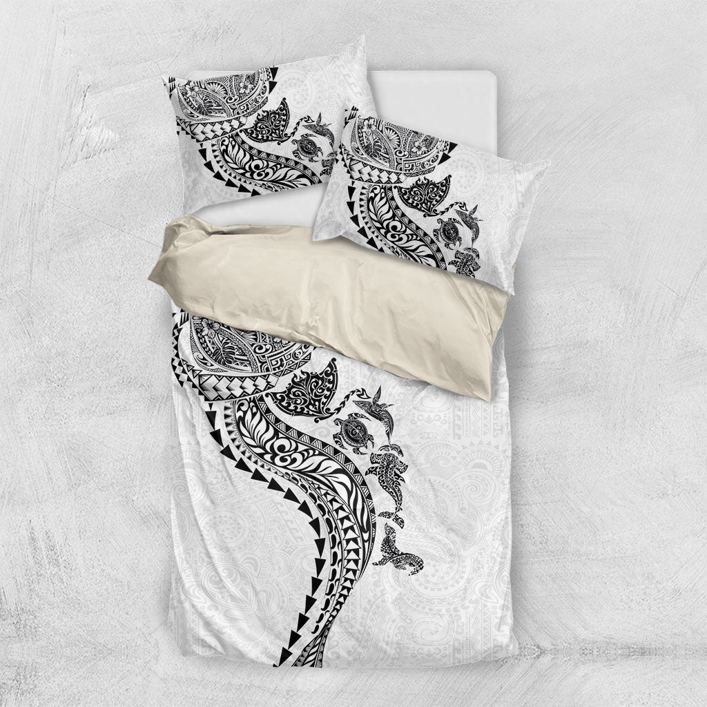Hawaiian Kakau Tribal Sea Animals Tattoos Bedding Set White Color