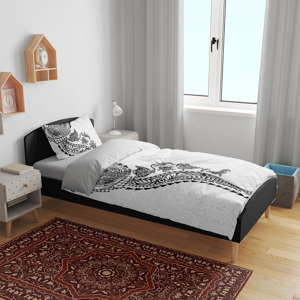 Hawaiian Kakau Tribal Sea Animals Tattoos Bedding Set White Color