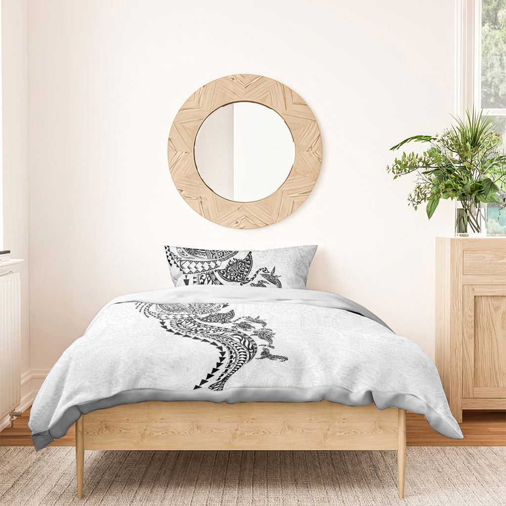 Hawaiian Kakau Tribal Sea Animals Tattoos Bedding Set White Color