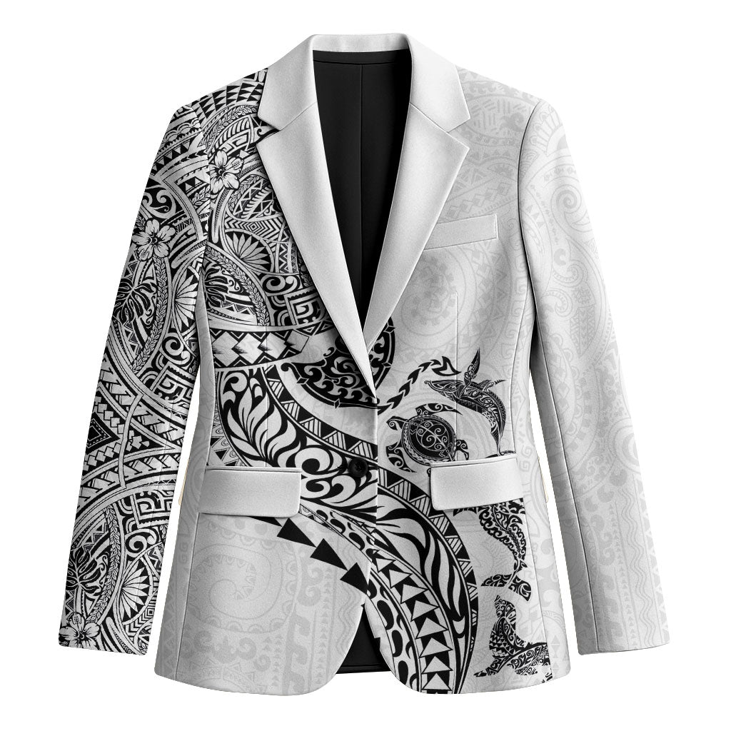 Hawaiian Kakau Tribal Sea Animals Tattoos Blazer White Color