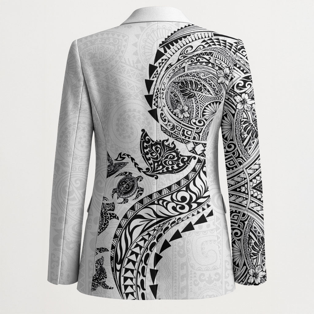 Hawaiian Kakau Tribal Sea Animals Tattoos Blazer White Color