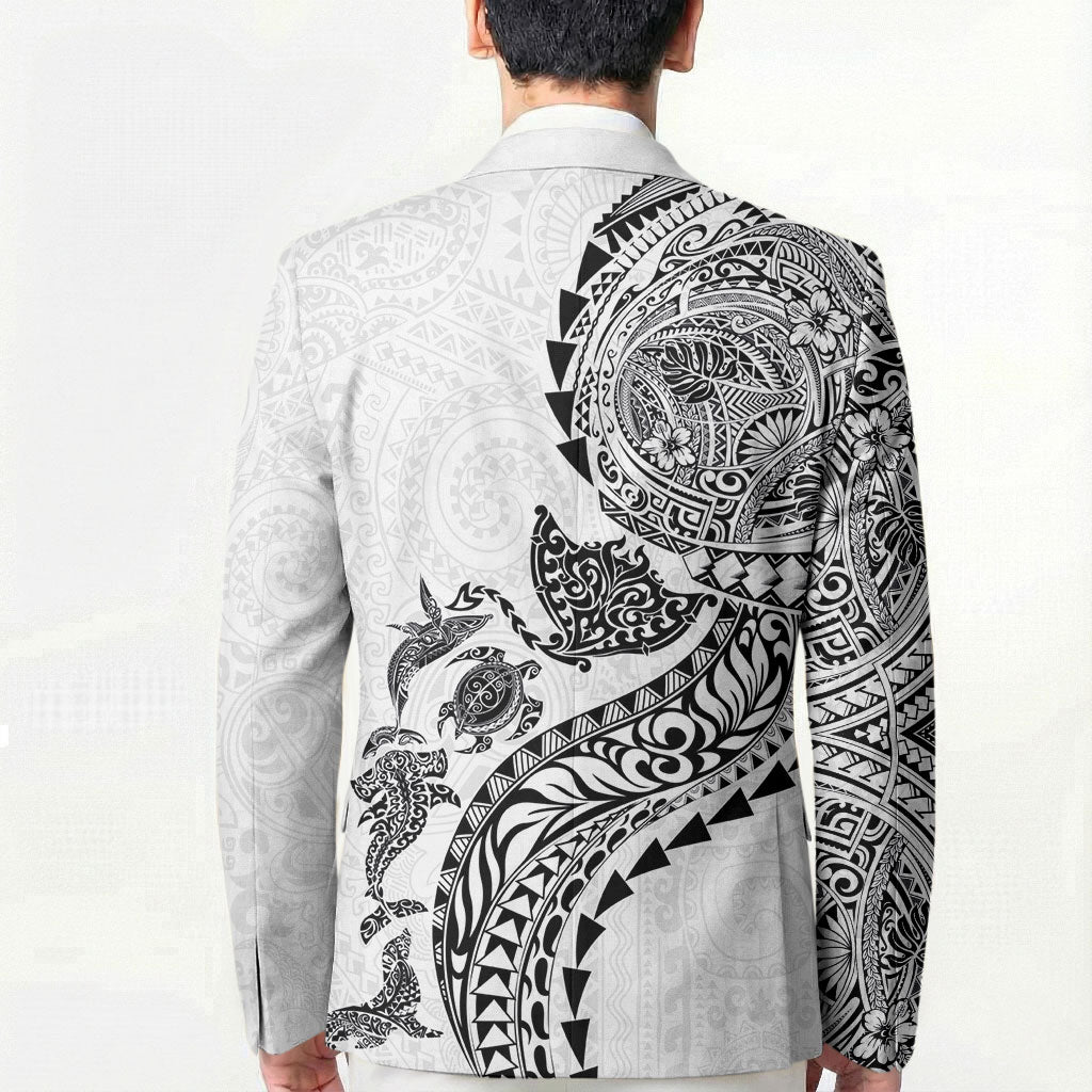 Hawaiian Kakau Tribal Sea Animals Tattoos Blazer White Color