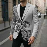 Hawaiian Kakau Tribal Sea Animals Tattoos Blazer White Color
