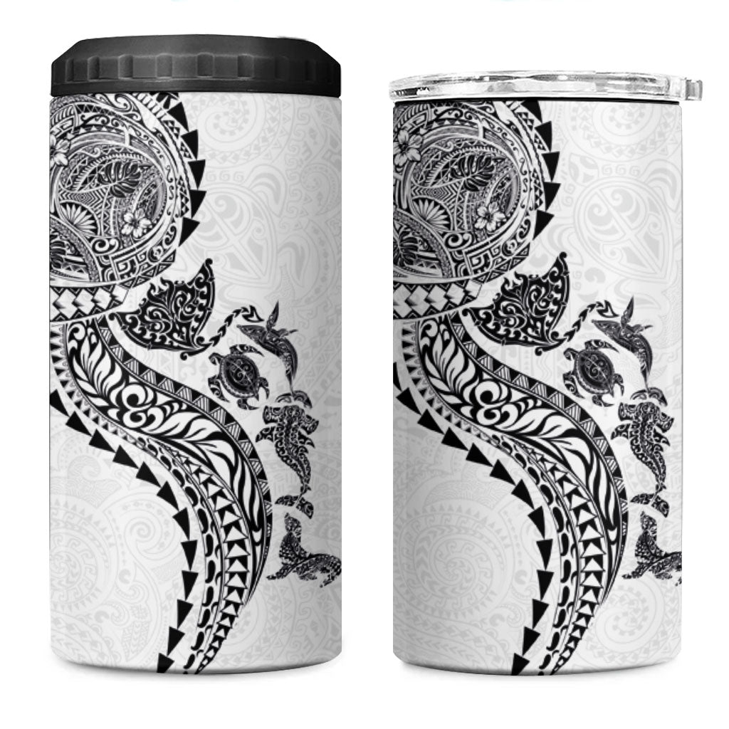 Hawaiian Kakau Tribal Sea Animals Tattoos 4 in 1 Can Cooler Tumbler White Color