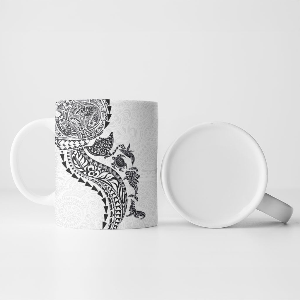 Hawaiian Kakau Tribal Sea Animals Tattoos Ceramic Mug White Color