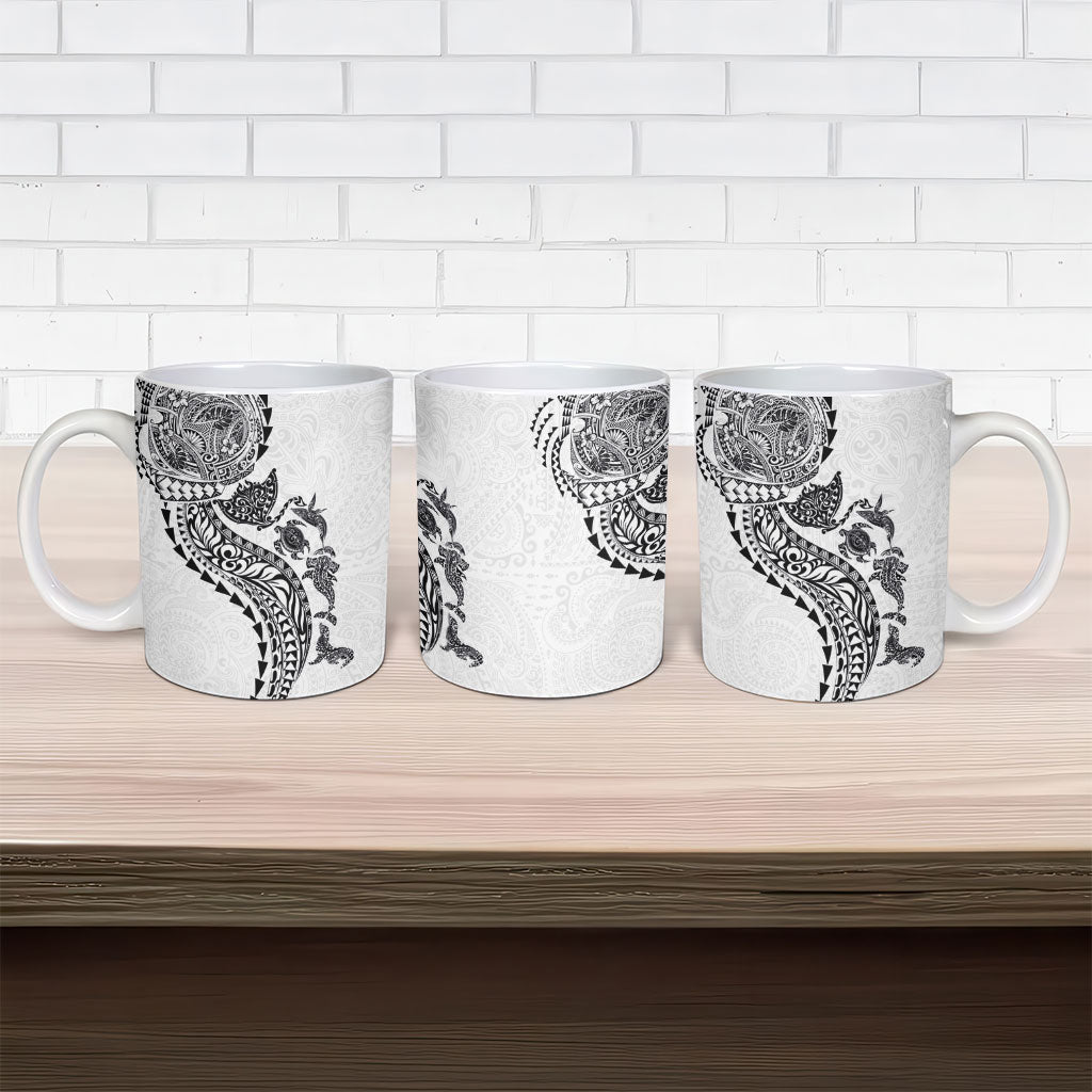 Hawaiian Kakau Tribal Sea Animals Tattoos Ceramic Mug White Color