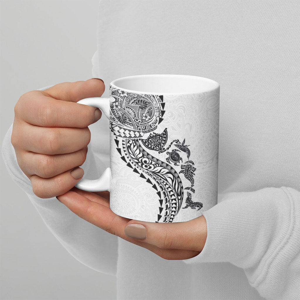 Hawaiian Kakau Tribal Sea Animals Tattoos Ceramic Mug White Color