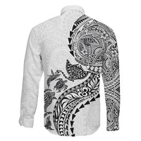 Hawaiian Kakau Tribal Sea Animals Tattoos Family Matching Long Sleeve Bodycon Dress and Hawaiian Shirt White Color LT03 - Polynesian Pride