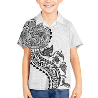 Hawaiian Kakau Tribal Sea Animals Tattoos Family Matching Off Shoulder Maxi Dress and Hawaiian Shirt White Color LT03 Son's Shirt White - Polynesian Pride