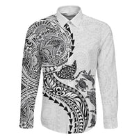 Hawaiian Kakau Tribal Sea Animals Tattoos Family Matching Summer Maxi Dress and Hawaiian Shirt White Color LT03 Dad's Shirt - Long Sleeve White - Polynesian Pride