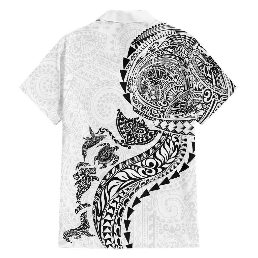 Hawaiian Kakau Tribal Sea Animals Tattoos Family Matching Tank Maxi Dress and Hawaiian Shirt White Color LT03 - Polynesian Pride