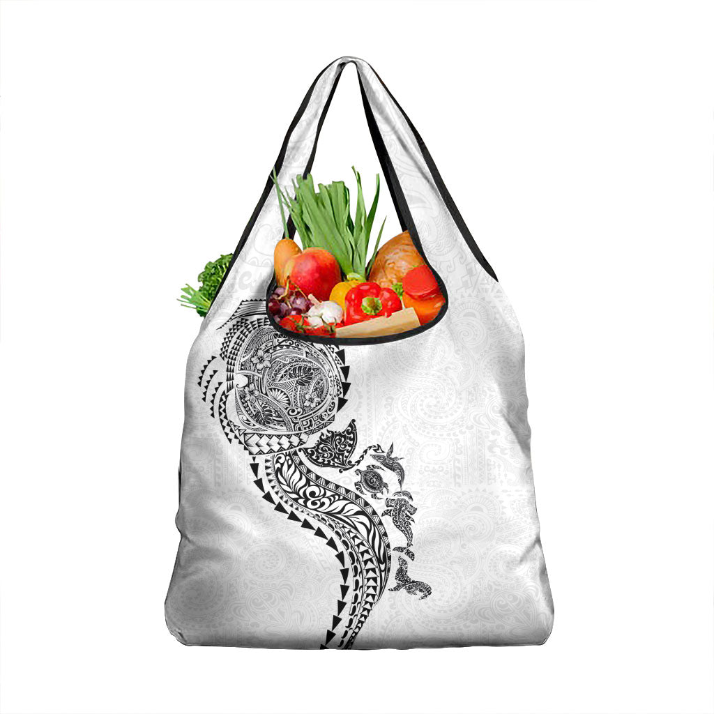 Hawaiian Kakau Tribal Sea Animals Tattoos Grocery Bag White Color