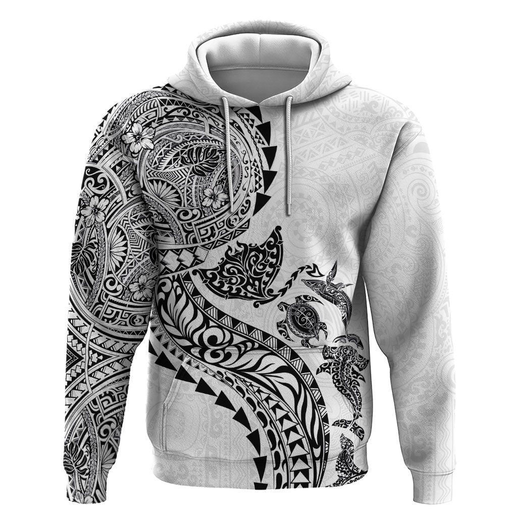 Hawaiian Kakau Tribal Sea Animals Tattoos Hoodie White Color LT03 Pullover Hoodie White - Polynesian Pride
