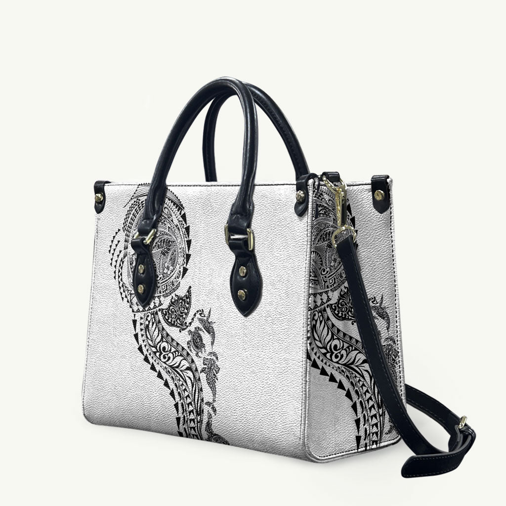 Hawaiian Kakau Tribal Sea Animals Tattoos Leather Bag White Color