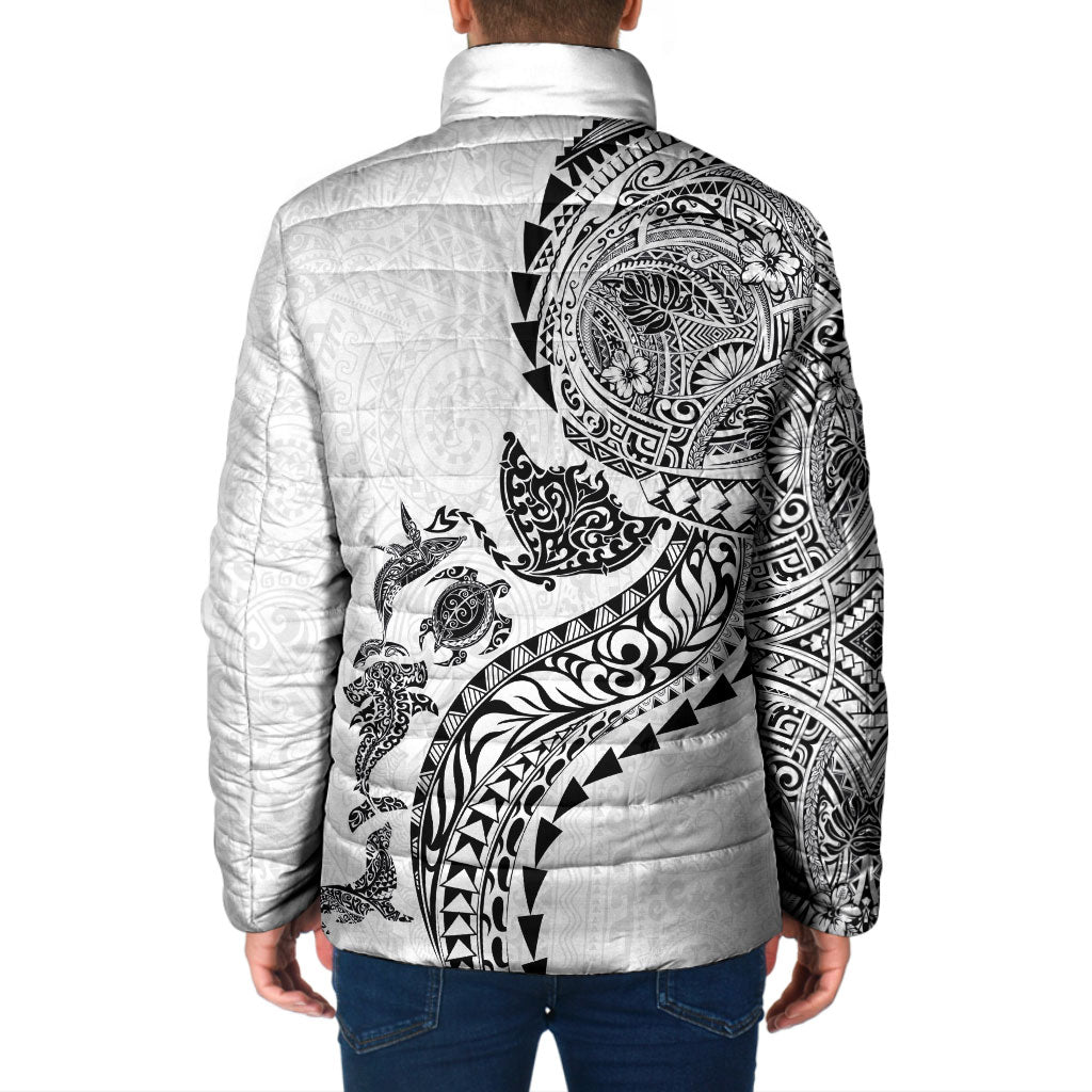Hawaiian Kakau Tribal Sea Animals Tattoos Padded Jacket White Color