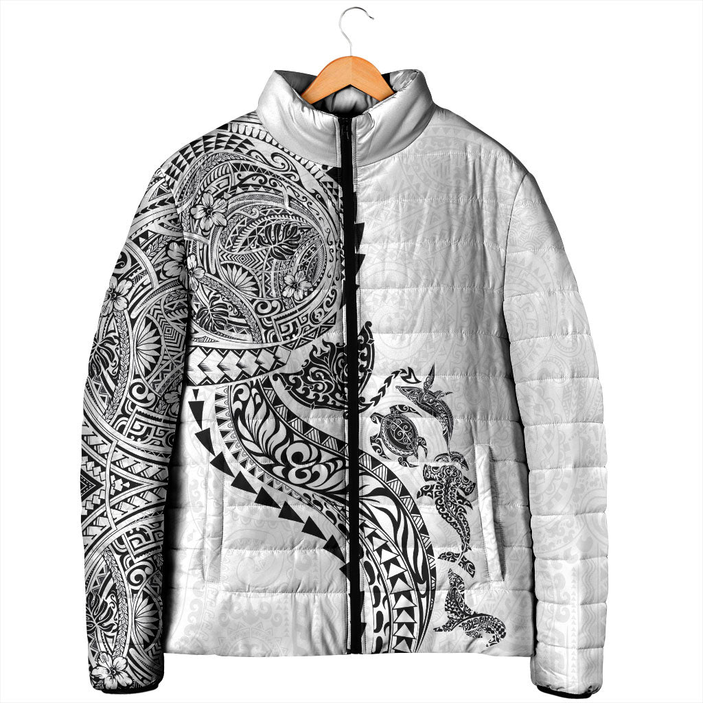 Hawaiian Kakau Tribal Sea Animals Tattoos Padded Jacket White Color