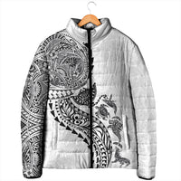 Hawaiian Kakau Tribal Sea Animals Tattoos Padded Jacket White Color