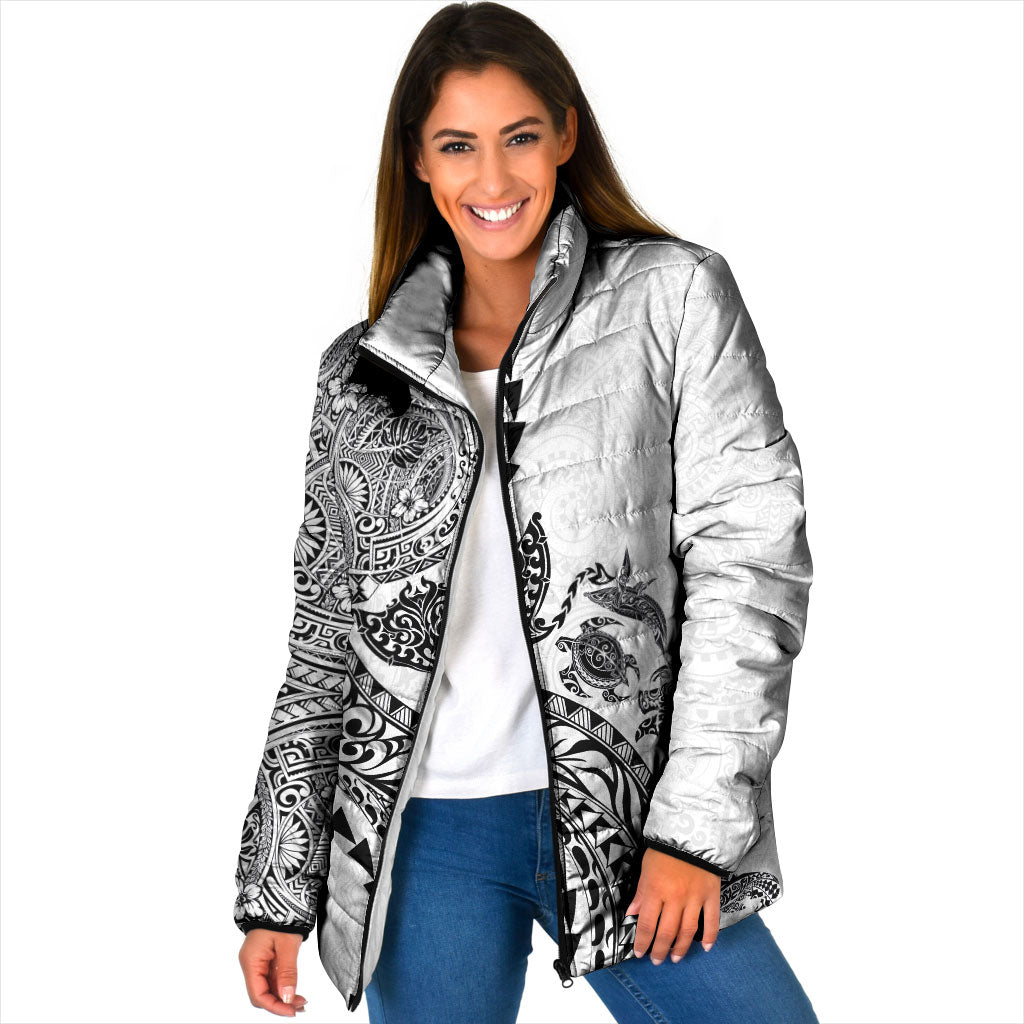 Hawaiian Kakau Tribal Sea Animals Tattoos Padded Jacket White Color