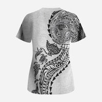 Hawaiian Kakau Tribal Sea Animals Tattoos Scrub Top White Color