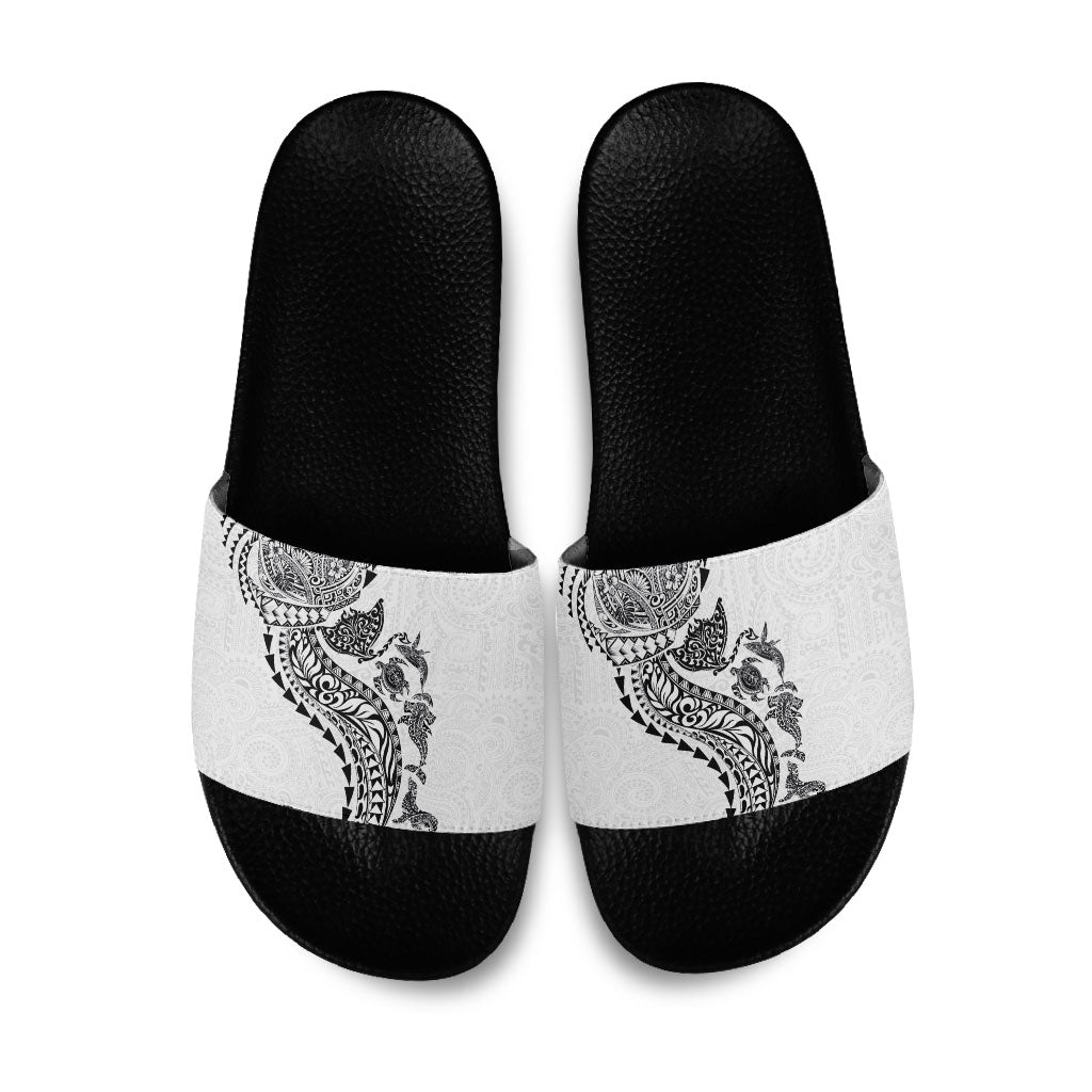 Hawaiian Kakau Tribal Sea Animals Tattoos Slide Sandals White Color LT03 White - Polynesian Pride
